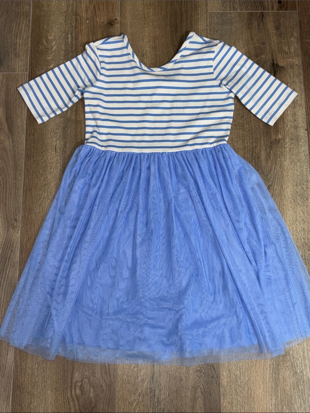 Hanna Andersson White & Blue Stripe Top with Blue Tulle Skirt